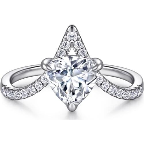 Luxury 100% 925 Sterling Silver Rings Pear Cut Created Moissanite Engagement V Shape Ring For Women Fine Jewelry Gift Wholesale