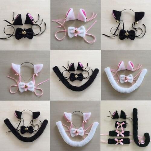 Cute Cartoon Animal Cat Fox Ears Headband Tail Bow Tie Costume Halloween Christmas Theme Party Holiday Props Children Adults Set