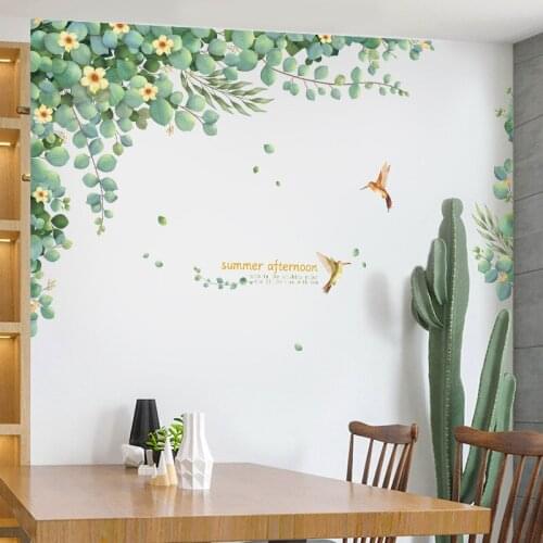 Green Plant Flower Wall Sticker Living Room Sofa Backdrop Large Decals Mural DIY Warm Wallpaper Room Decoration Art