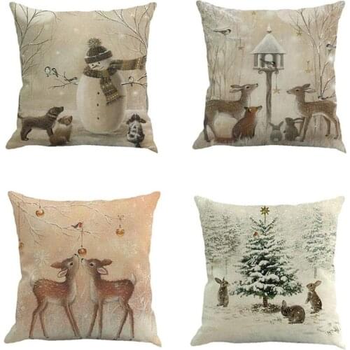 Christmas Pillowcase Christmas Pattern Printed Sofa Pillow Cover Pillow Decoration Case Linen Cushion Cover 45X45cm For Home Car