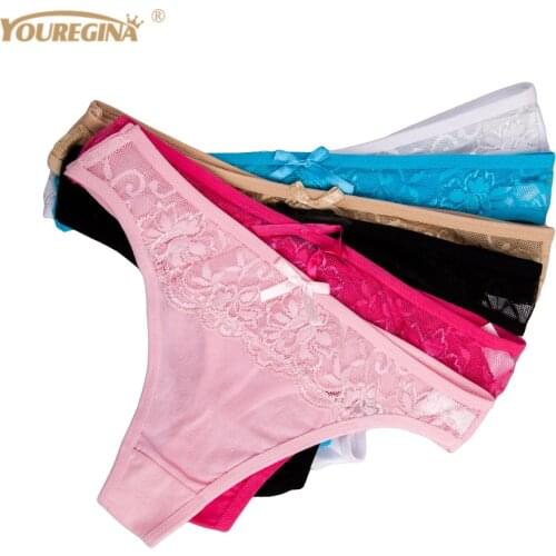 Sexy Lace Floral Seamless Panties G-String Hollow Out Transparent Underwear Women Thongs Ladies Underpants 6 pcs/lot