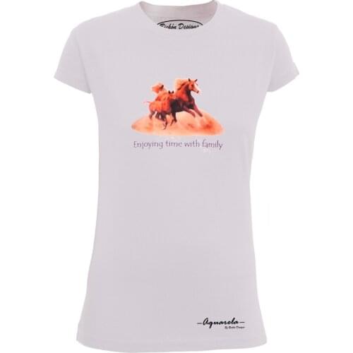 Bichon Designs T-shirt women short sleeve, Casual design line design aquasim horses girl