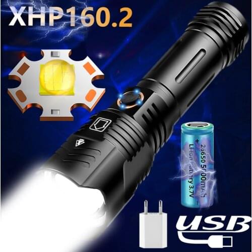 Super Bright XHP160 LED Flashlight USB Rechargeable 5 Lighting Modes Retractable Zoom Portable Waterproof Camping Outdoor Torch