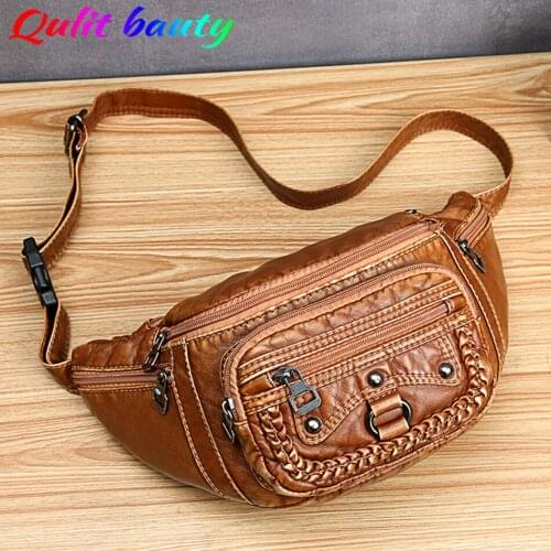 Vintage Womens Belt Bag High Quality Soft Leather Multi Pocket Chest Bag Purses Luxury Designer Female Phone Pockets Sac Bolsa