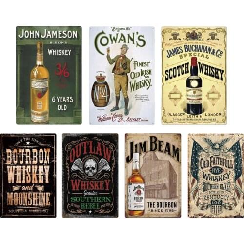 Whiskey Vintage Metal Sign Tin Sign Plaque Metal Vintage Retro Wall Decor for Bar Pub Club Man Cave Metal Signs Poster