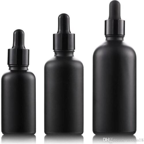 Top Quality Empty glass bottles with dropper essential oil bottles frost black 30ml 50ml 100ml E liquid oil bottles with glass P