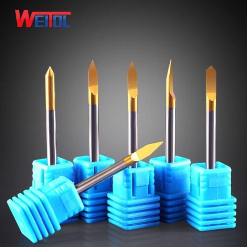 Weitol 3.175MM 1 PCS Metal engraving bits V Shape Flat Bottom Carbide PCB Engraving Bits CNC Router Tool 0.1mm