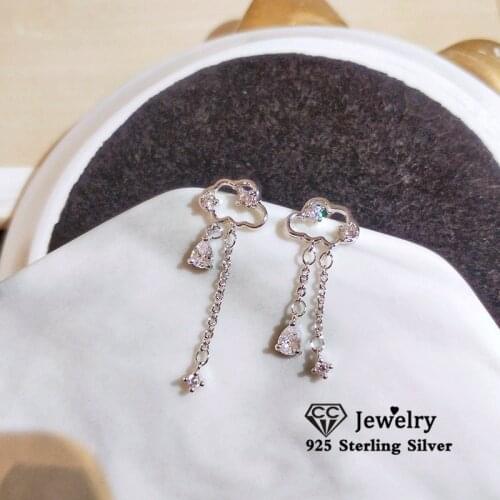 S925 Silver Drop Earrings For Women Clouds Hollow Temperament Asymmetry Water Drop Eardrop Fine Jewelry Drop Shipping CCE722