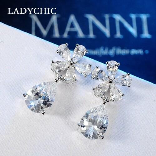 LADYCHIC New Arrival Sunflower Crystal Drop Earrings Women Luxury Water Drop Big Clear Zircon Earrings Jewelry Wholesale LE1306
