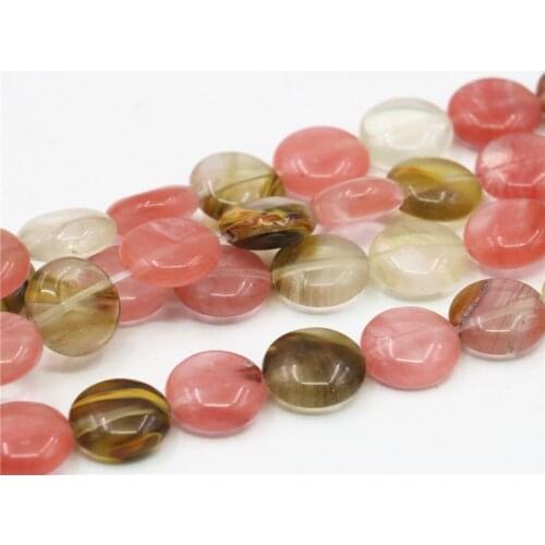 Natural Pink Watermelon Tourmaline 12mm 14mm Coin Gifts for Women Round Beads Handicrafts Jewelry Making Loose Beads 15inch Y165