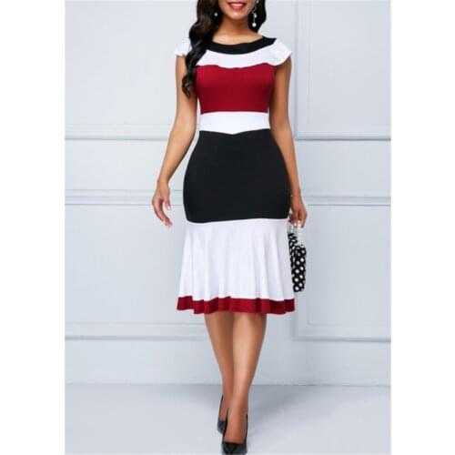 Patchwork Summer Dress Women 2019 Casual Plus Size Slim Ruffles Office A Line Dresses Elegant Vintage Sexy Long Party Dress 5XL