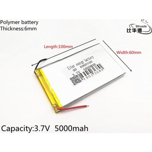 1pcs/lot 3.7V,5000mAH 6060100 PLIB (polymer lithium ion / Li-ion battery ) for Smart watch,GPS,mp3,mp4,cell phone,speaker