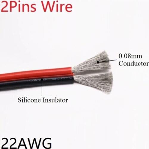 5M Silicone Rubber 2pins Wire 22AWG Extra Soft Insulated Double Core High Temperature Electric Cable Copper LED Lamp Line Bl