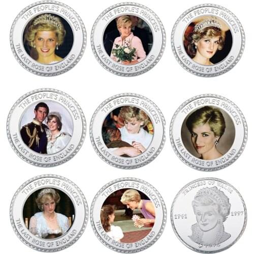 8pcs/lot Princess of Wales Challenge Coin Commemorative Princess Diana Silver Plated Metal Coin for Collectible Decor