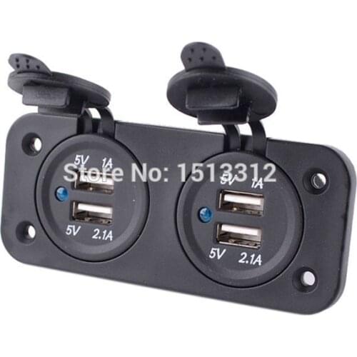 DIY Car Charger Adapter 12/24V Dual Hole 4-Port USB 5V 1A + 2.1A Waterproof Cigarette Lighter