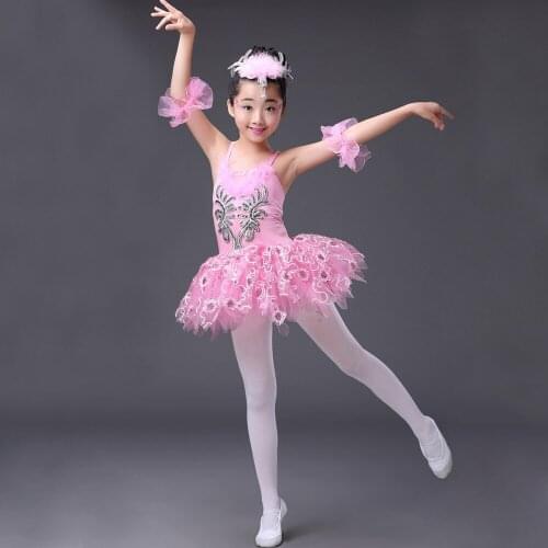 Girls Tutu Ballet Dance Children Lace Feather Leotard Swan Lake Ballet Dancewear Costumes Professional Ballet Tutu Sequin Dress