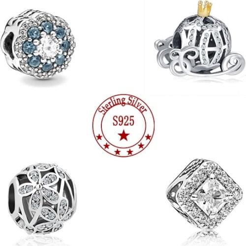 S925 Sterling Silver Diamond Shiny Flower Pendant DIY Suitable for Pandora Bracelet Bead Jewelry Gift