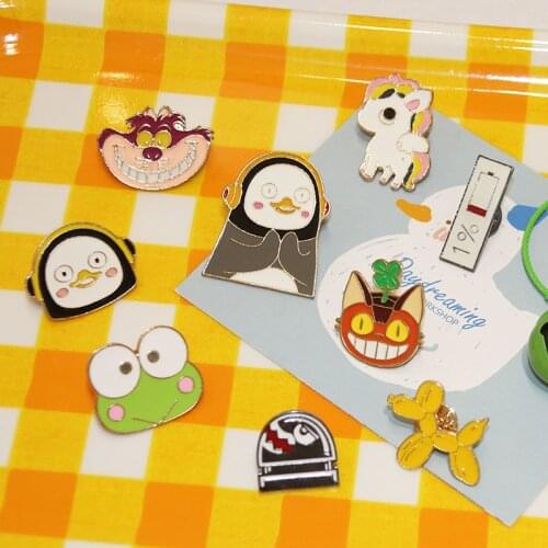 1 graphic metal cartoon color animation pin color Penguin Brooch color cute frog cat head womens Lapel Pin Badge js6