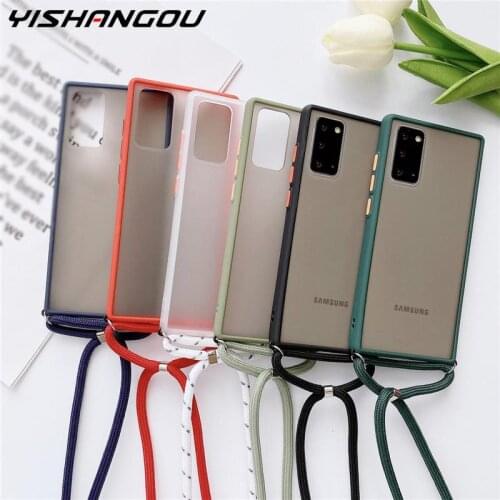 Matte Clear Lanyard Necklace Case For Samsung S20 FE Note 20 Ultra S9 S10 Plus M51 A51 A71 A41 A50 A70 Bumper Hard Back Cover