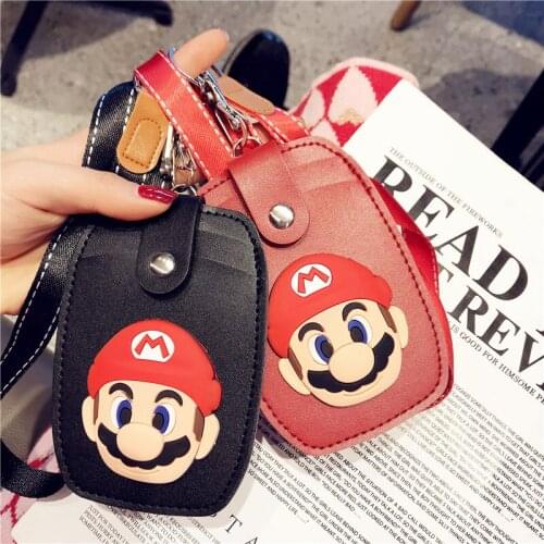 Genuine Super Mario Anime Card Cover Student Campus Card Mens and Womens Drivers License Leather Case Outdoor ID Card Holder