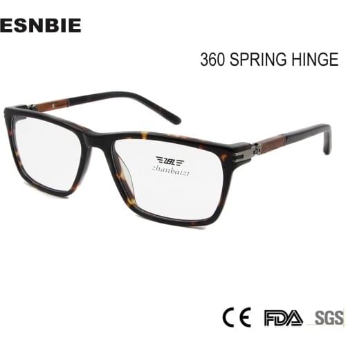 ESNBIE Wood Glass Frame Womens Eyeglasses Frame 360 Spring Hinge Men Optical Glasses Frames Square Spectacles Vintage Eyewear