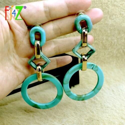 F.J4Z 2021 Trend Earrings for Women Designer Resin & CCB Cuban Geometric Earring Oversize Lady Cocktail Earrings Gifts