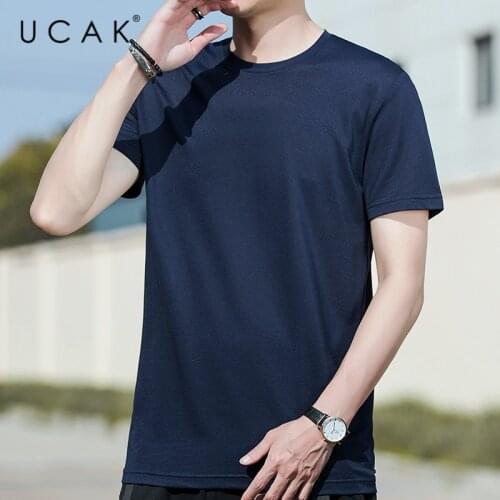 UCAK Brand Classic O-Neck Solid Color Short Sleeve T-Shirts Summer Fashion Style Streetwear Tops Casual Silk T Shirt Homme U5497