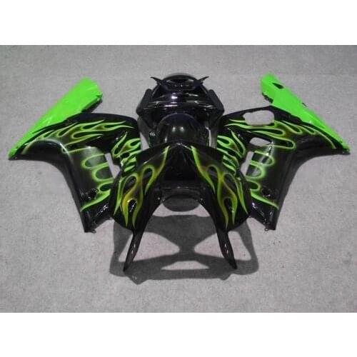 Custom Motorcycle Fairing kit for KAWASAKI Ninja ZX6R 03 04 ZX6R 636 2003 2004 Green flames black Fairings set +gifts SQ09