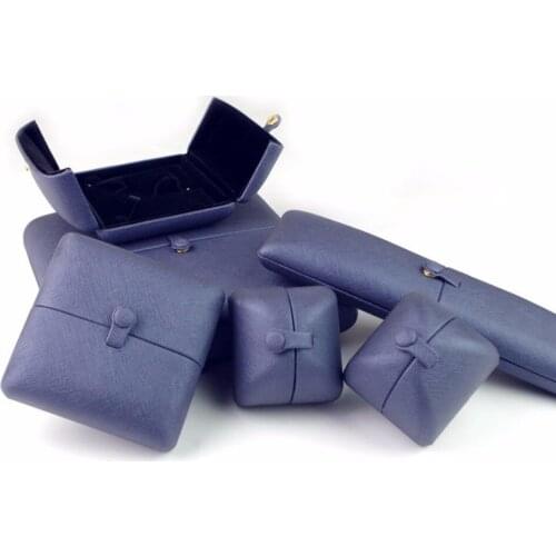 Wedding Ring Box Leather Packaging Box For Bracelet Earring Necklace Blue Color Gift Case
