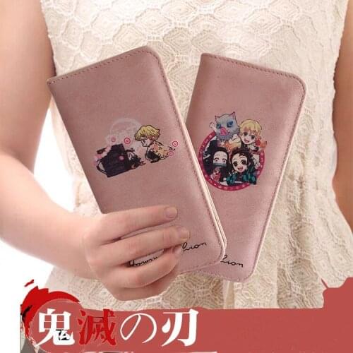 Demon Slayer: Kimetsu no Yaiba Printed Long Wallet PU Leather Coin Purse Card Holder Anime Cartoon Kamado Nezuko Pink Money Bag
