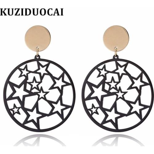 Kuziduocai 2018 New Hot Fashion Fine Jewelry Titanium Stainless Steel Round Starry Sky Star Stud Earrings For Women Gift E-1225