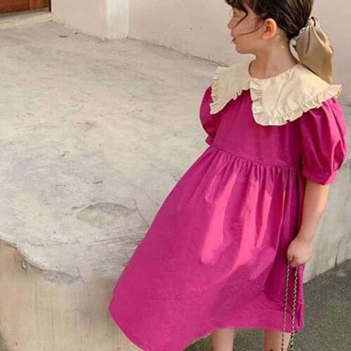 Summer Girls Dress Sweet Style Big Lapel Puff Sleeve Princess Dress Baby Kids Clothes ChildrenS Clothing