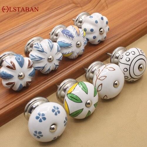 LSTABAN European Antique Furniture Pastoral Ceramic Cupboard Single Hole Wardrobe Handle Drawer Shoe Cupboard Door Handle