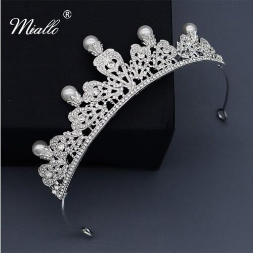 Miallo Baroque Pearls Austrian Crystal Tiara and Crown Women Headpiece Europe Vintage Queen Princess Crown Wedding Hair Jewelry