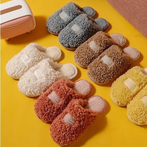 Men Winter Home Fur Slippers Floor Mute Indoor Bedroom Teddy Hair Lovers Warm Plush Shoes Indoor Ladies Fluffy Slides
