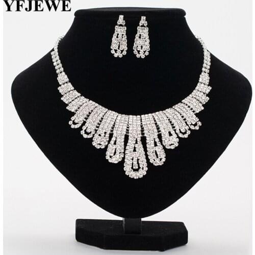 YFJEWE Statement Necklace earrings sets Bridal wedding Party Necklace Water Drop Gold and Silver Color Crystal Jewelry Sets N345