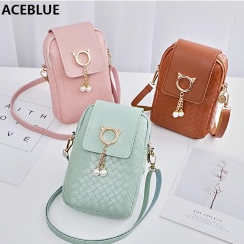 2021 Autumn Winter Mini Crossbody Mobile Phone Shoulder Bag Woven Pearl Tassel Cover-style Female Bag Shoulder Diagonal Bag