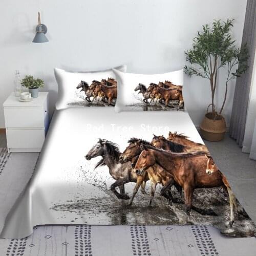 3D Print Horse Animal Flat Sheet Kids Adults Boy Bedroom Decor Home Textile Set 2/3pcs with Pillowcase 100% Polyester Fabric