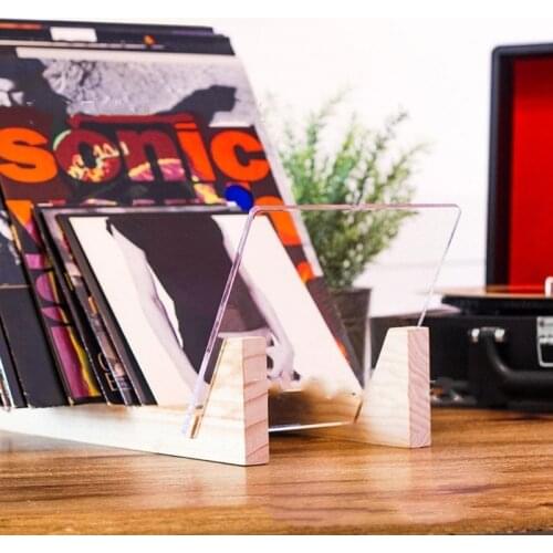 Vinyl Record Storage Holder Large Capacity Display Stand with Clear Acrylic Ends Modern Solid Wooen LP Albums Deskop Premium Stu