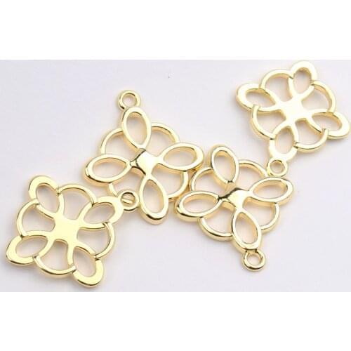 Zinc Alloy Gold Metal Hollow Flowers Connectors Charms Pendant 6pcs/lot For DIY Fashion Drop Jewelry Making Finding Accessories