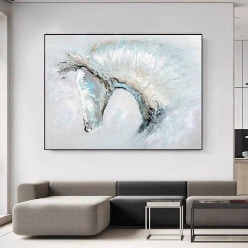 Professional Artist Hand-painted High Quality Abstract White Horse Oil Painting on Canvas Abstract White Horse Painting