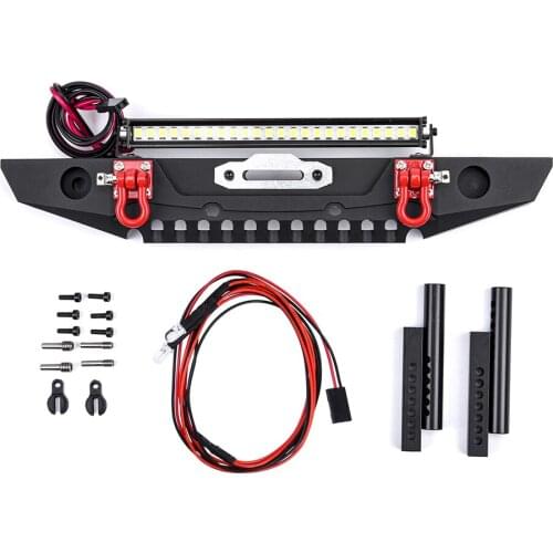RCTOYFUN RC Car Metal Front Bumper & Red Metal Hook & White LED Light Accessories For 1/10 RC crawler SCX10 90046 TRX4 D90 TF2