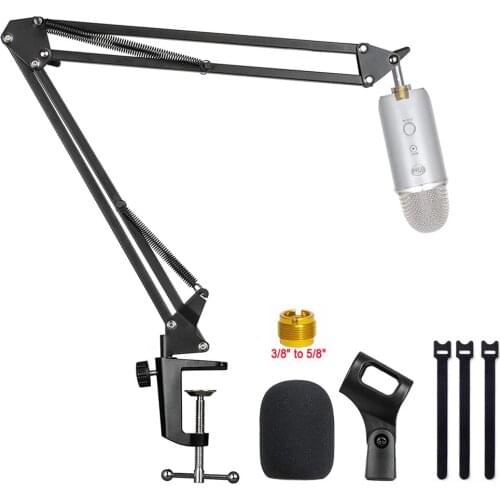 NB-35 Microphone Stand Desk Adjustable Suspension Boom Scissor Arm Stand for Blue Yeti Blue Snowball ICE with Mic Windscreen