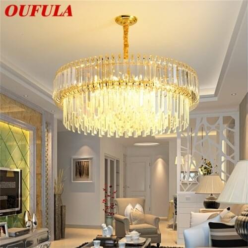 OUFULA Gold Luxury Chandelier Fixtures Modern Crystal Pendant Lamp Light Home LED for Dining Room Decoration