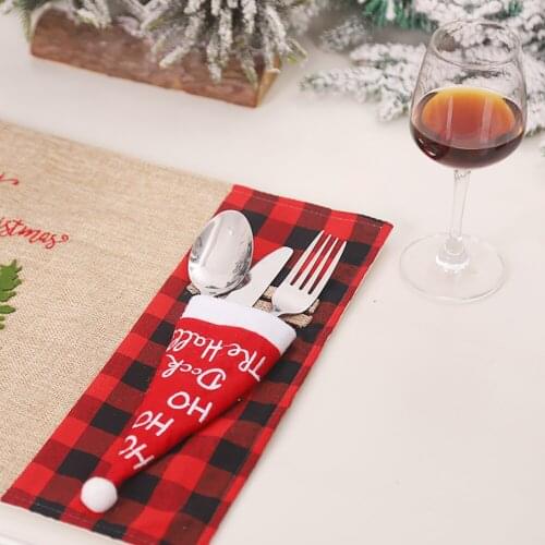 Christmas Knife Fork Holder Bags Kitchen Knife Fork Holder Christmas Hat Cover Decor Bag Xmas Decorations for Home