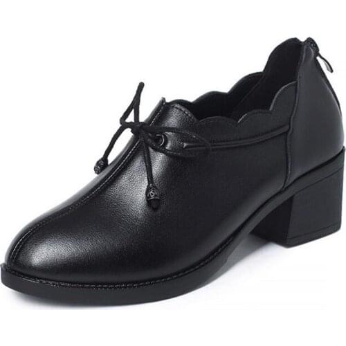 Most Popular 2020 Spring New Bow Top Cowhide High Heel Shoes Women Fashion Shoes Genuine Leather Shoes Non-slip Wear Women Shoes