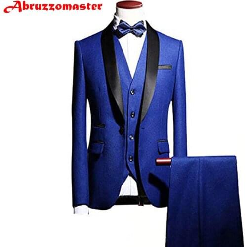 Blue Shawl Lapel Men Suits 3 Pieces Wedding Suits for Men Groom Tuxedos Blue Man Blazers for Man clothes Tailored Suit