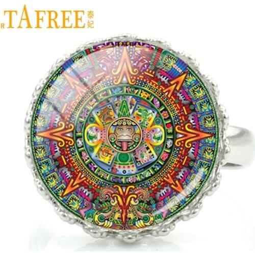 TAFREE Mayan Calendar rings Chakra Sacred Geometry Aztec Mayan sun Astronomy Archaeology flower jewelry party gift CT695