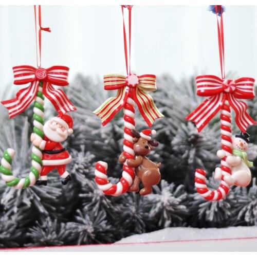 Christmas Tree Decoration Clay Plastic Creative Candy Cane Santa Claus Elk Pendants for Home Doll Xmas Childrens New Year Gifts