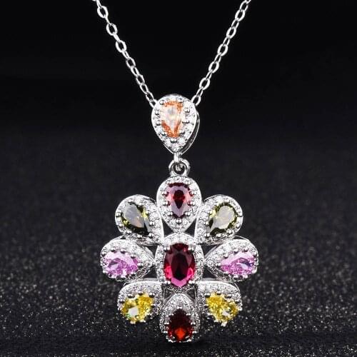 CIZEVA 925 Silver Ladies Chain Necklace Pendant Stunning Cubic Zirconia Flower Charm Pendant Necklace Short Chain Women Jewelry